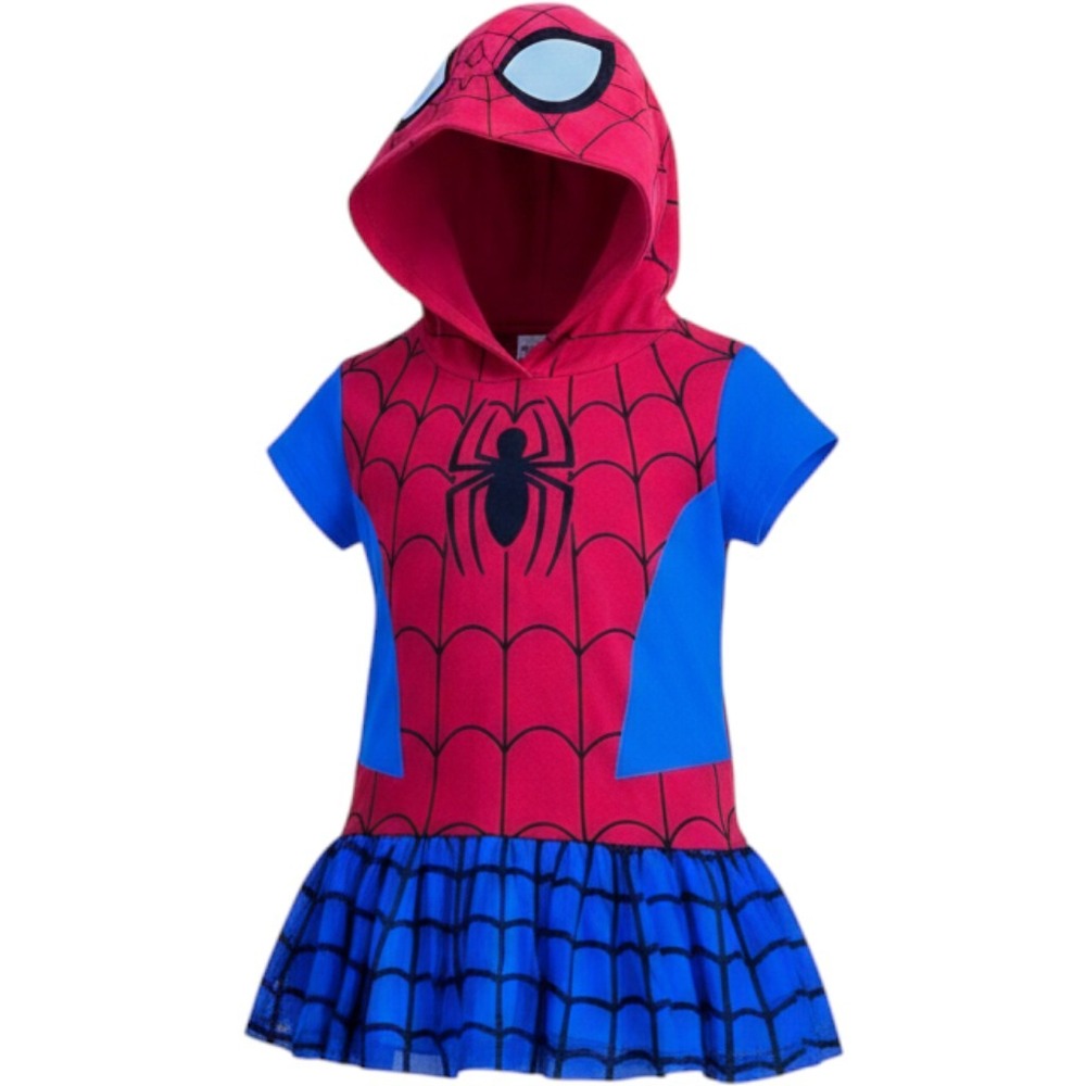Marvel Spider-Man Kids 2 Piece Hooded Tutu Tunic and Leggings Set Red Blue
